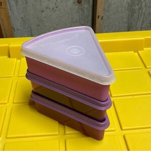Tupperware Purple Triangle Pie Slice Containers Set of 3 Plastic Snap Lids